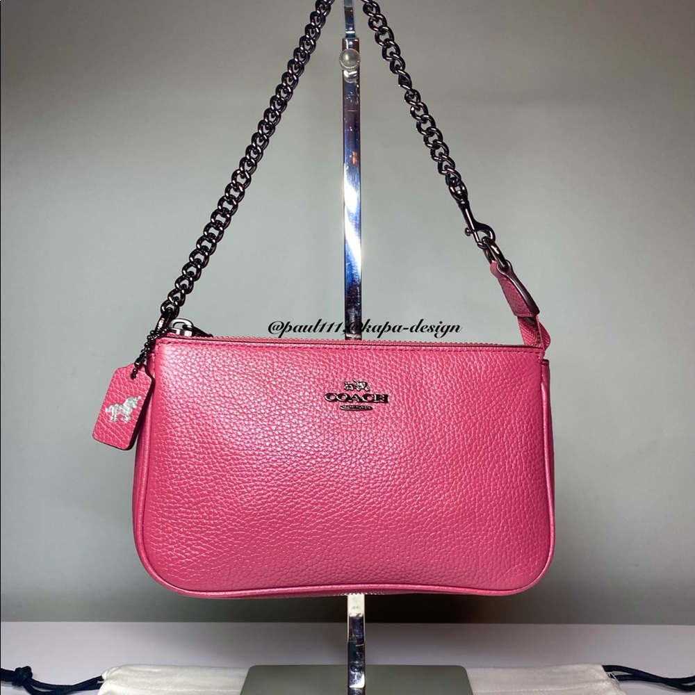 Coach Nolita Pochette 19 Mini Bag Purse Coral Rose Pink Gunmetal Unicorn tag